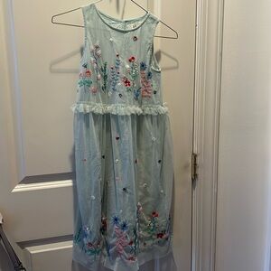 H&M Girls Midi Dress floral embroidery 7-8